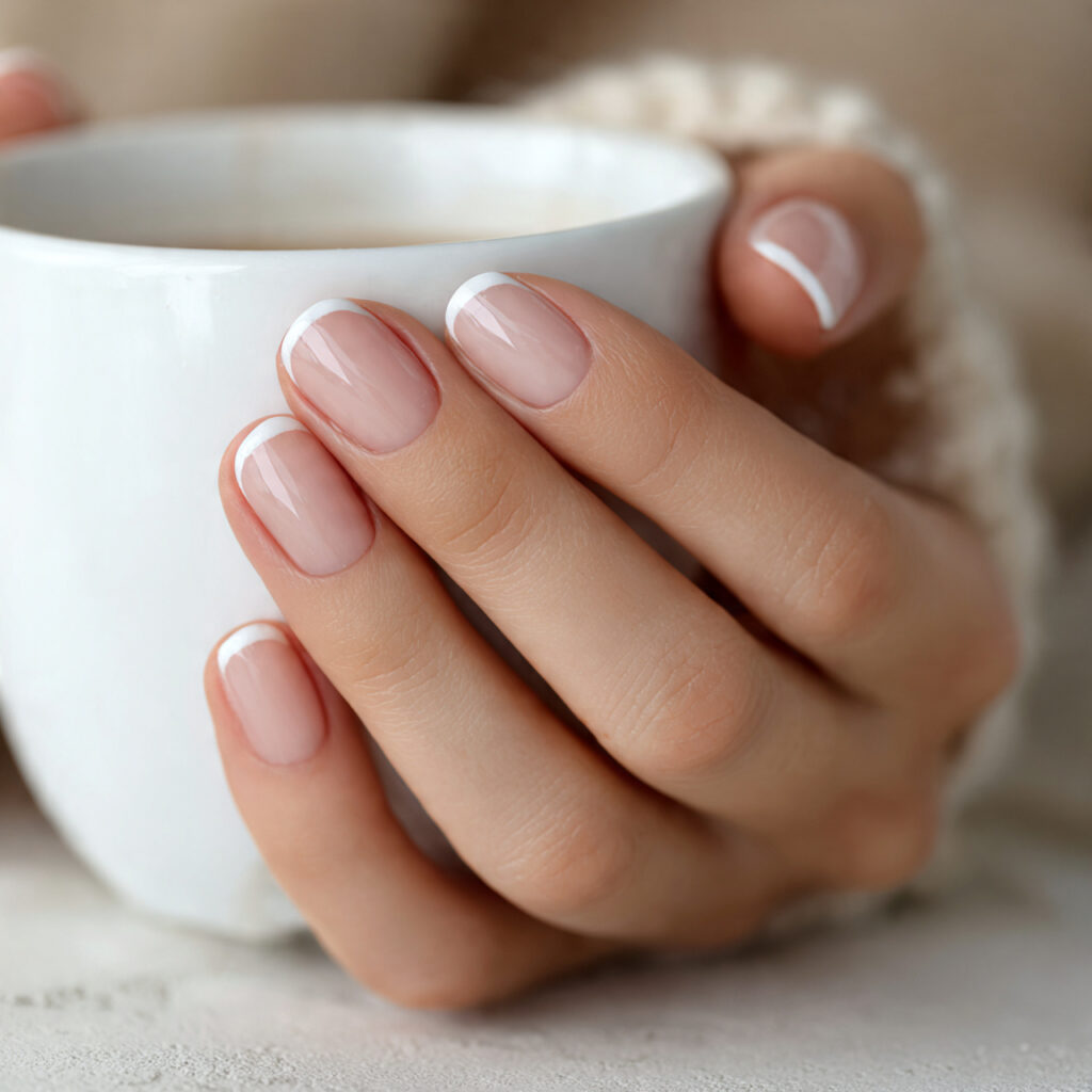 25 Busy Mom Nail Ideas That Look Put-Together Without Extra Effort 2 short rounded nails with classic white french tips