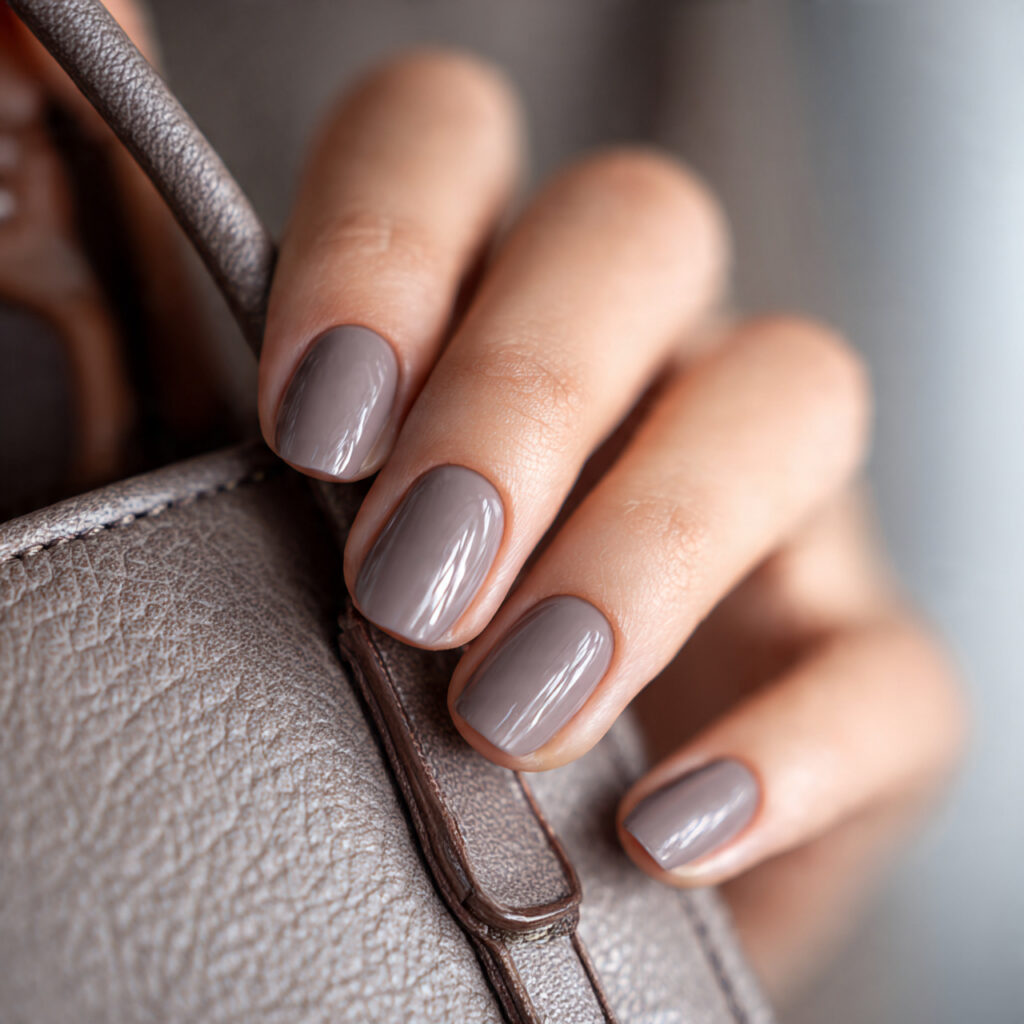 25 Busy Mom Nail Ideas That Look Put-Together Without Extra Effort 18 short square rounded nails in gray beige hybrid sh