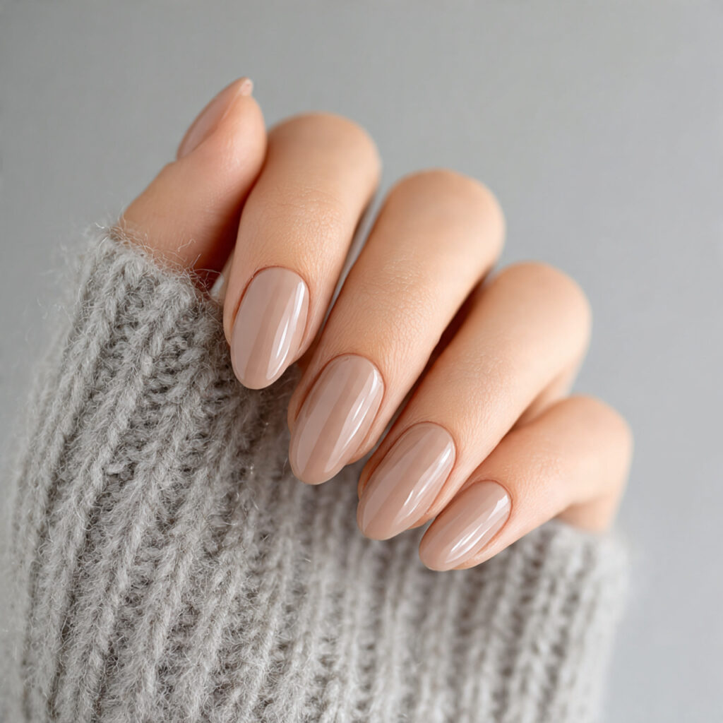 27 Everyday Short Nails That Are Clean, Minimal, and Stylish 22 short almond neutral nails soft beige brown tone