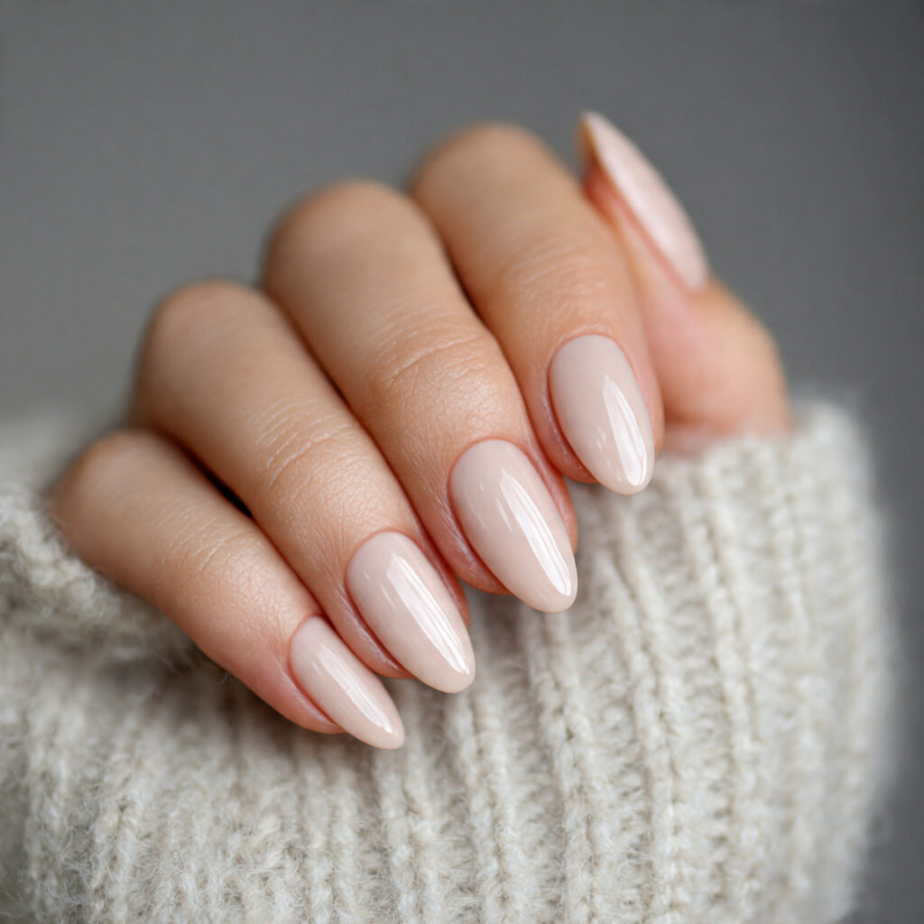21 Quiet Luxury Nail Ideas That Look Minimal, Expensive, and Timeless 22 short almond shaped nails in pale champagne balancing