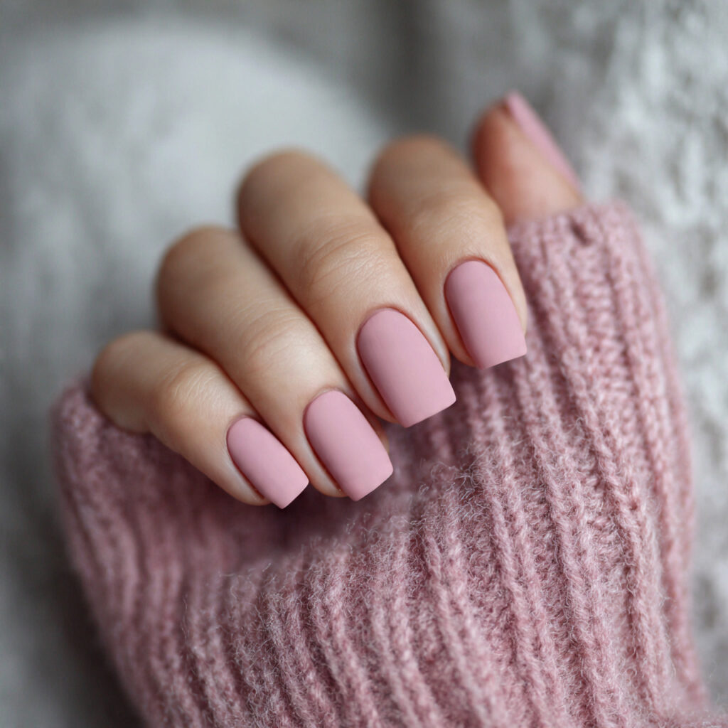 short dusty rose nails with matte finish