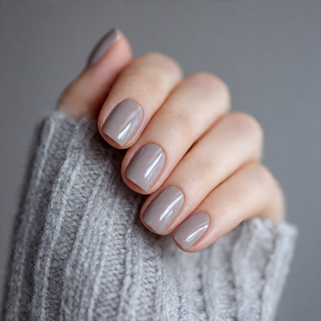 short greige nails muted gray beige neutral modern