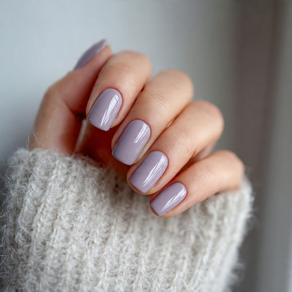 27 Everyday Short Nails That Are Clean, Minimal, and Stylish 19 short lavender gray nails subtle muted purple gray tone