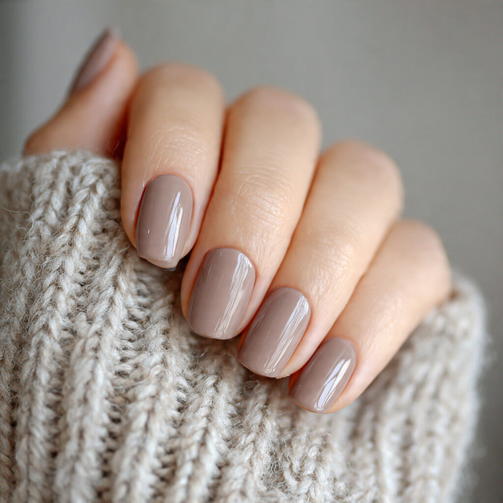 short nails in light mushroom brown shade