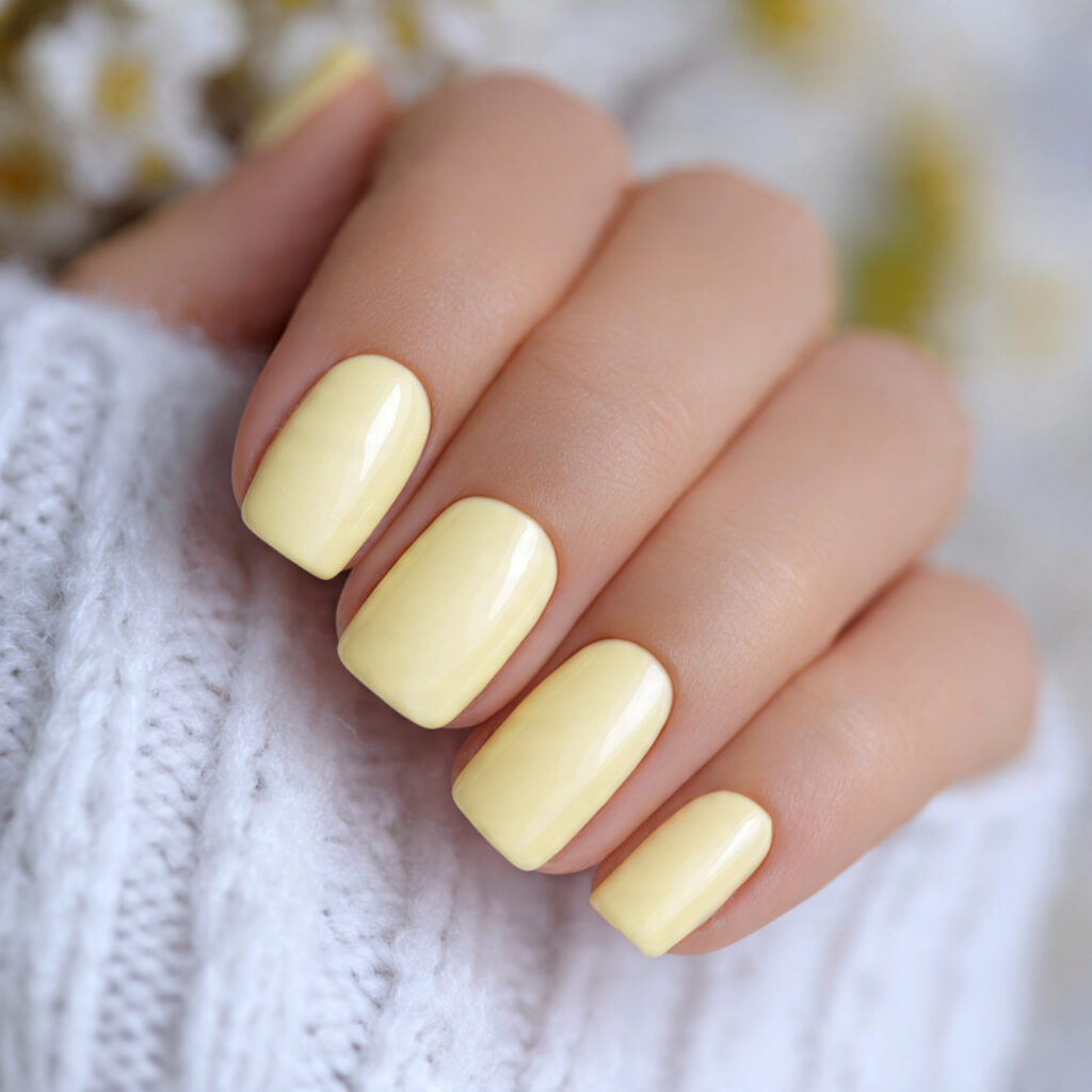 28 Classy Spring Nail Designs for Short & Trendy Nails 6 short nails painted in soft buttercream yellow