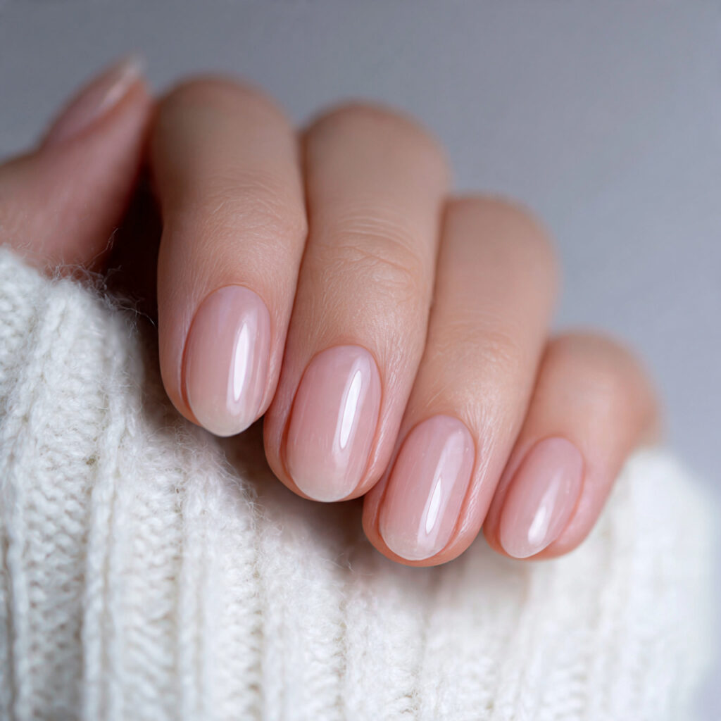 short nails with sheer polish natural nail