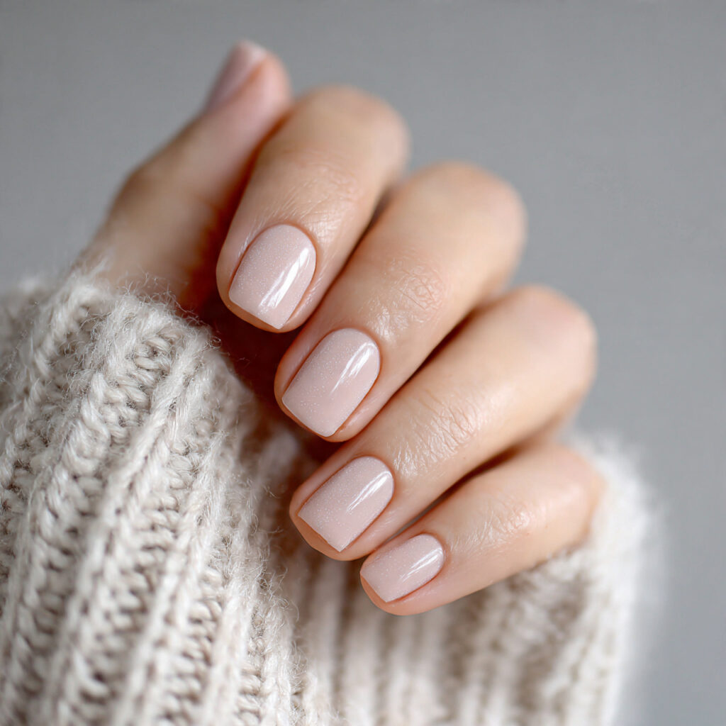short neutral nails with matte finish soft