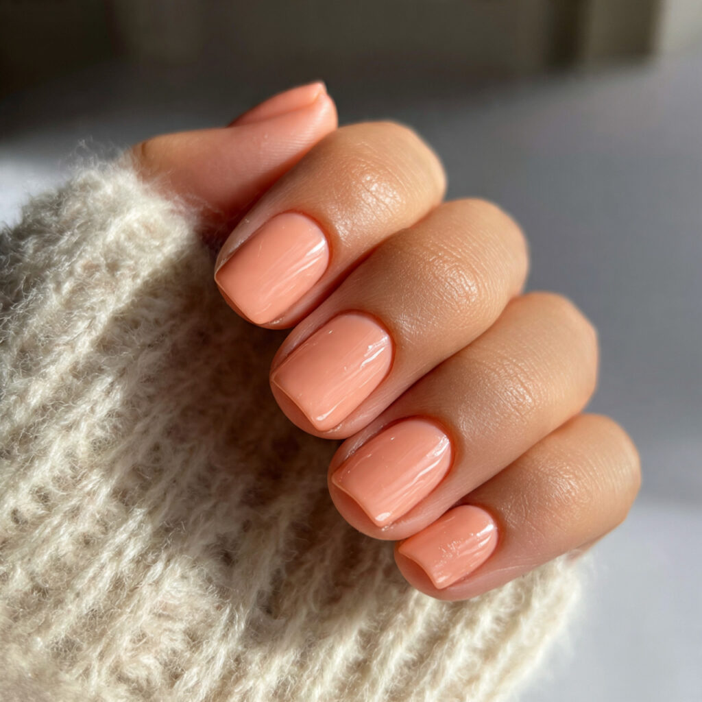 23 Soft Girl Nails That Feel Feminine, Aesthetic, and Trendy 5 short peachy cream nails with ultra glossy finish