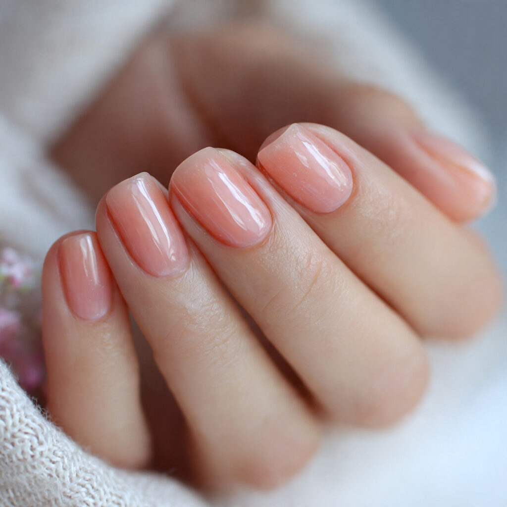 27 Everyday Short Nails That Are Clean, Minimal, and Stylish 14 short sheer peach nails with natural translucent