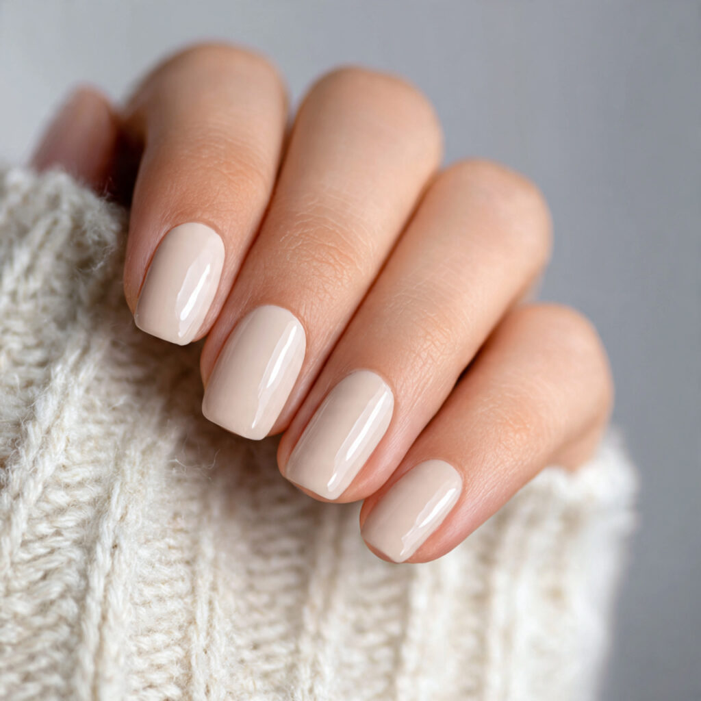 short squoval shaped nails with neutral polish strong 1