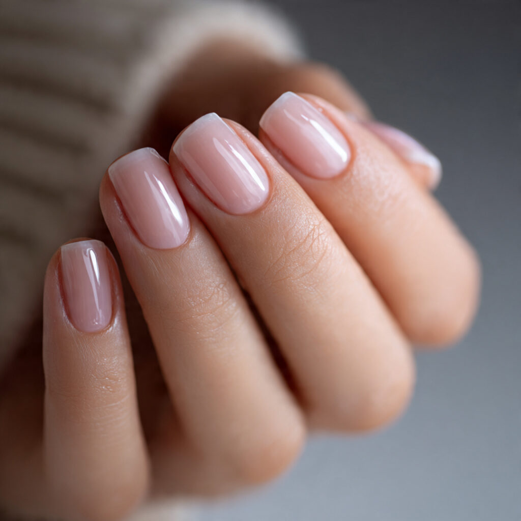 25 Office Nail Ideas That Look Professional, Clean, and Effortlessly Stylish 4 short well maintained nails with a high shine clear