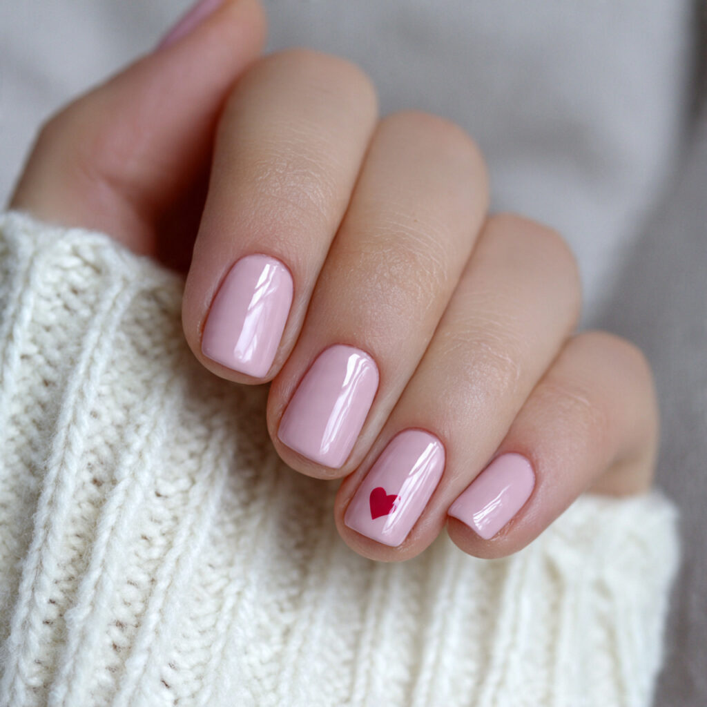 simple valentine nails with a pink or