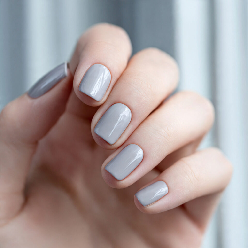 soft dove gray nails with smooth finish cool toned