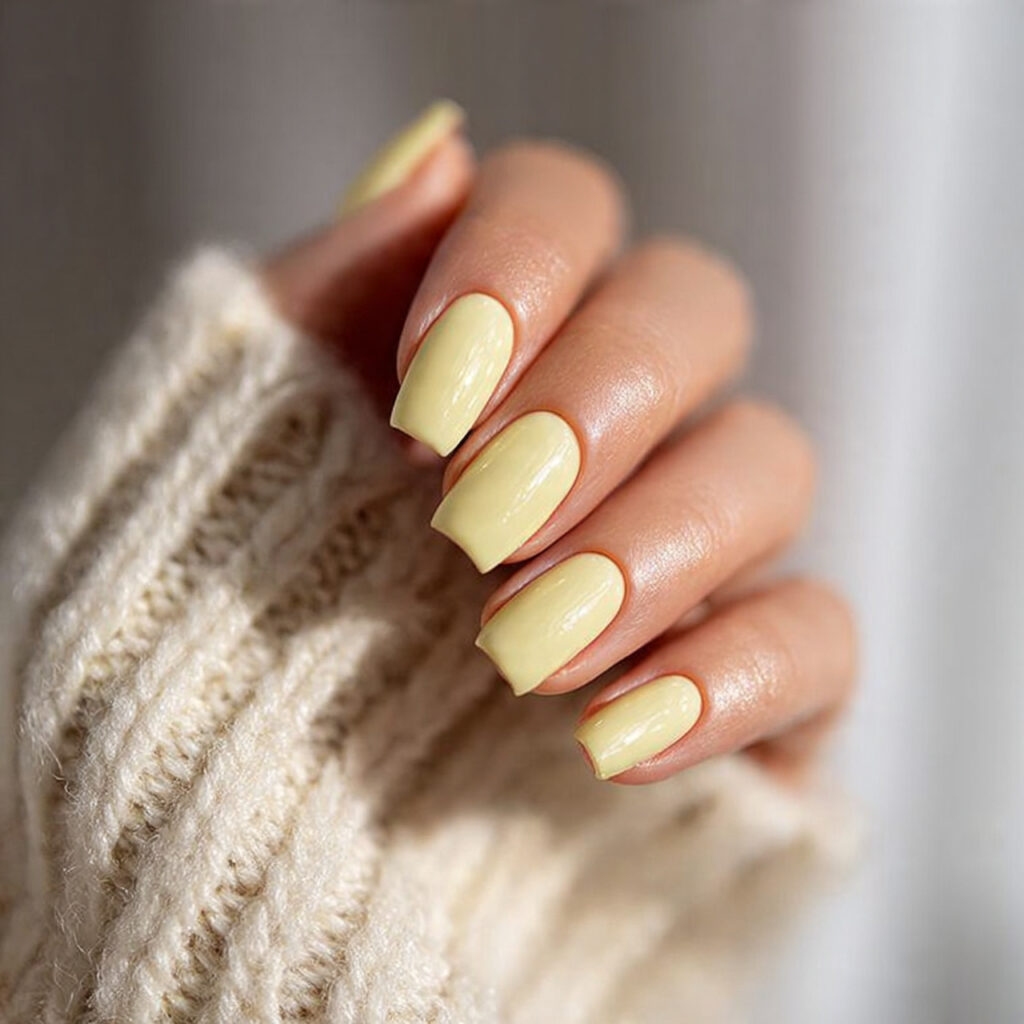 23 Soft Girl Nails That Feel Feminine, Aesthetic, and Trendy 7 soft buttery yellow short nails cheerful and