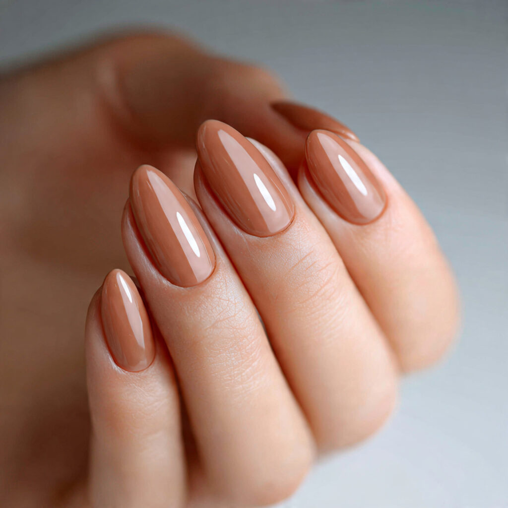 25 Office Nail Ideas That Look Professional, Clean, and Effortlessly Stylish 23 soft caramel neutral nails short oval shape