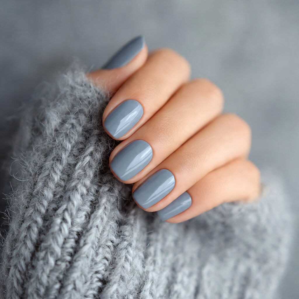 soft cloudy blue gray short nails cool toned muted