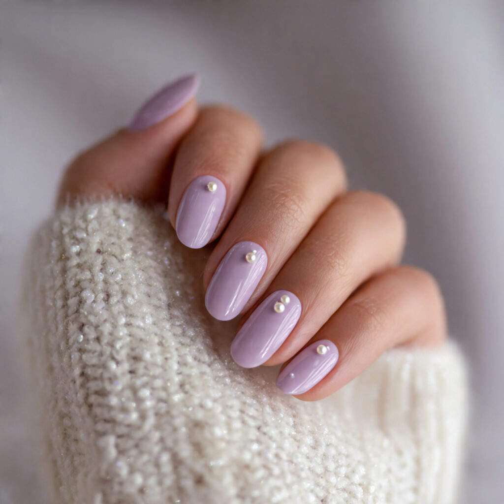 soft lavender nails with tiny pearl embellishments