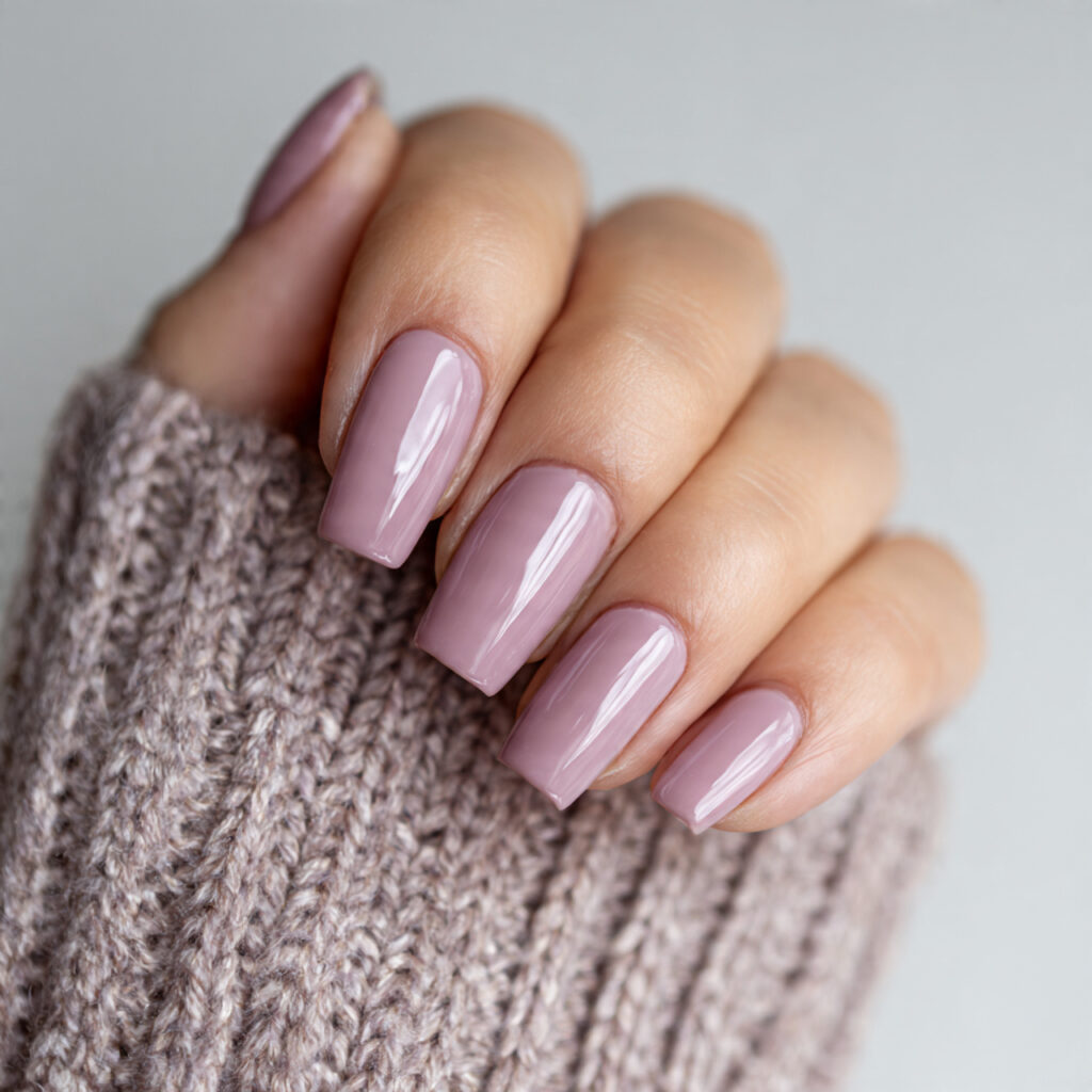 soft mauve nails with ultra glossy finish timeless