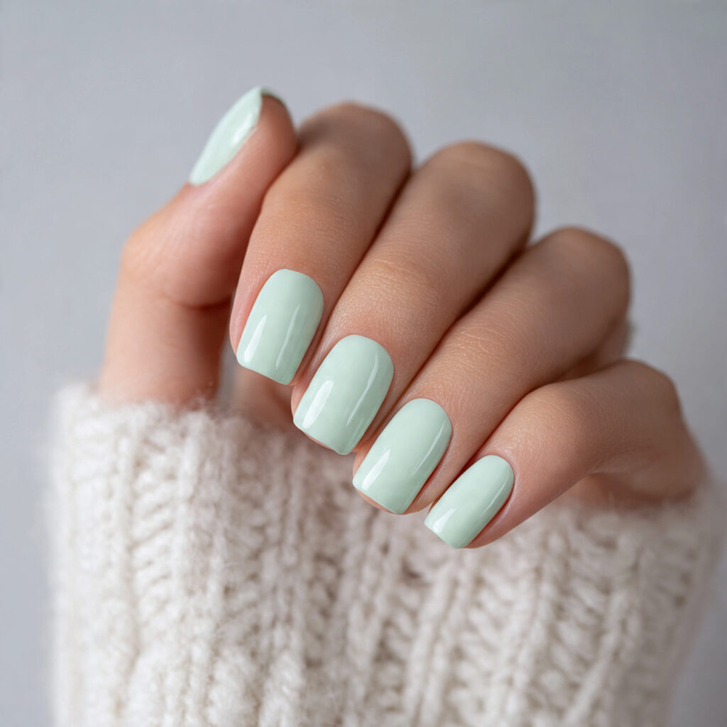 soft mint green short nails muted pastel