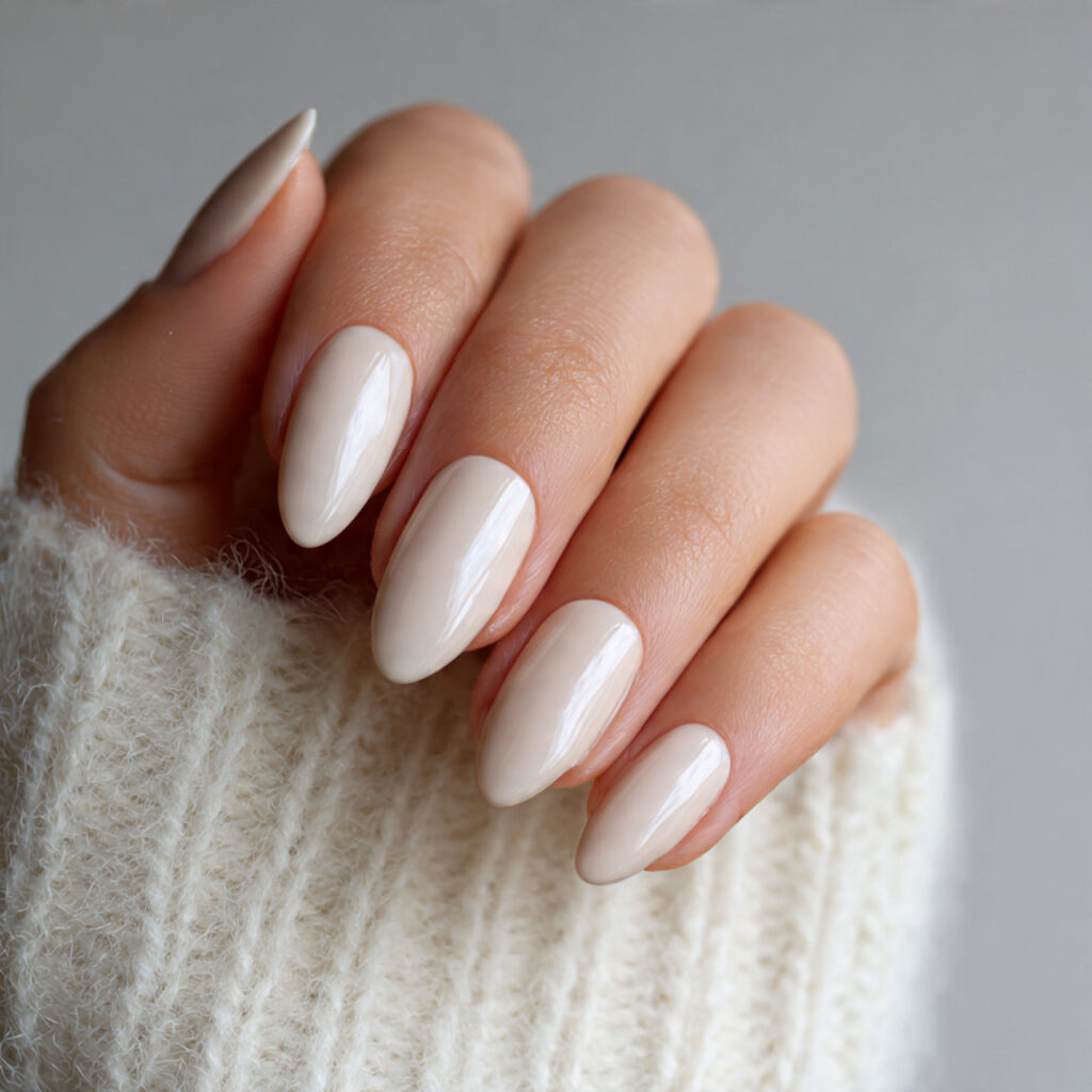 soft off white nails creamy tones medium length almond