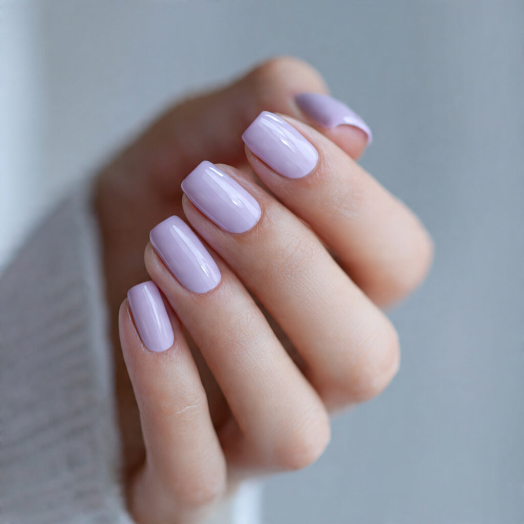 soft pale lavender short nails muted pastel