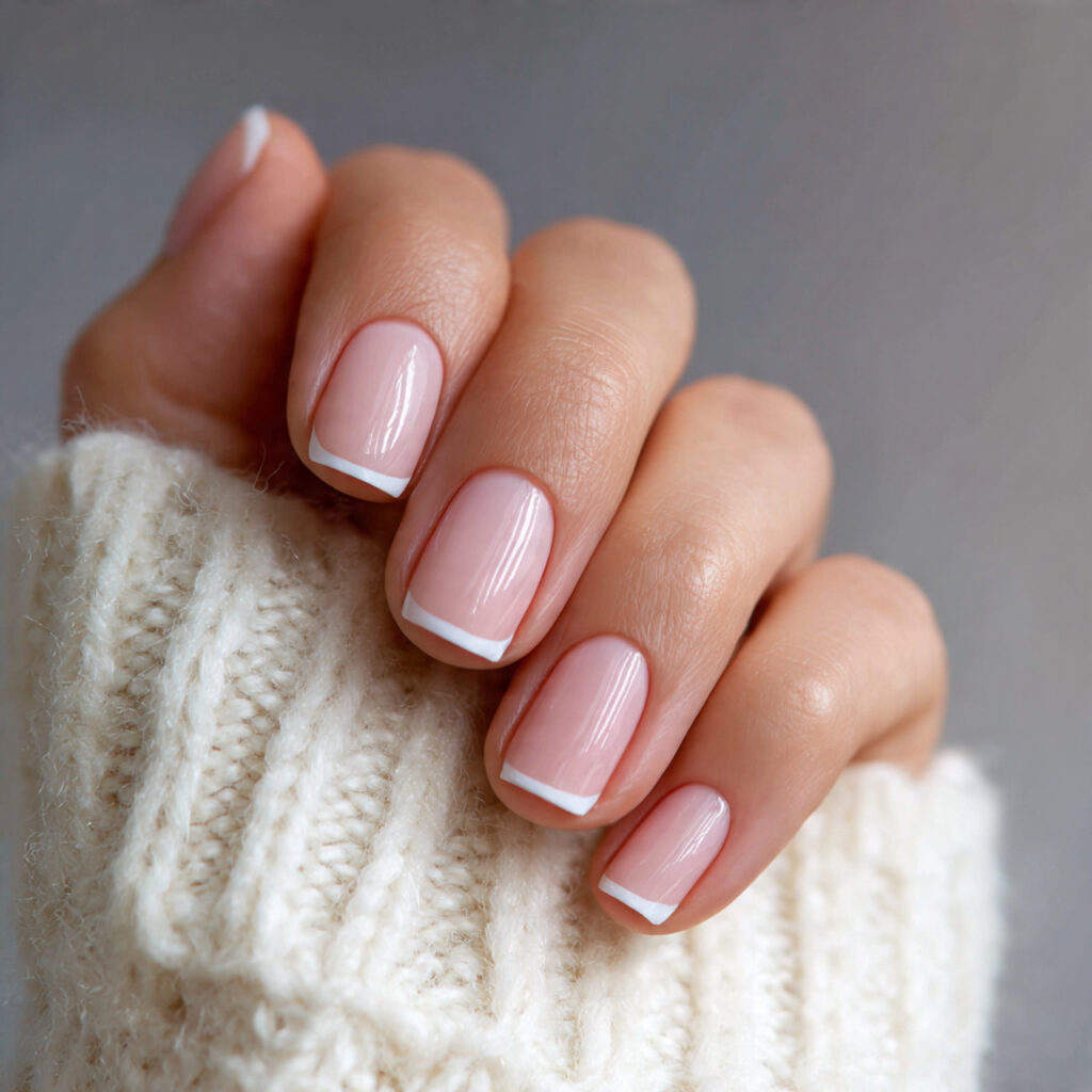 soft pale pink short nails with crisp