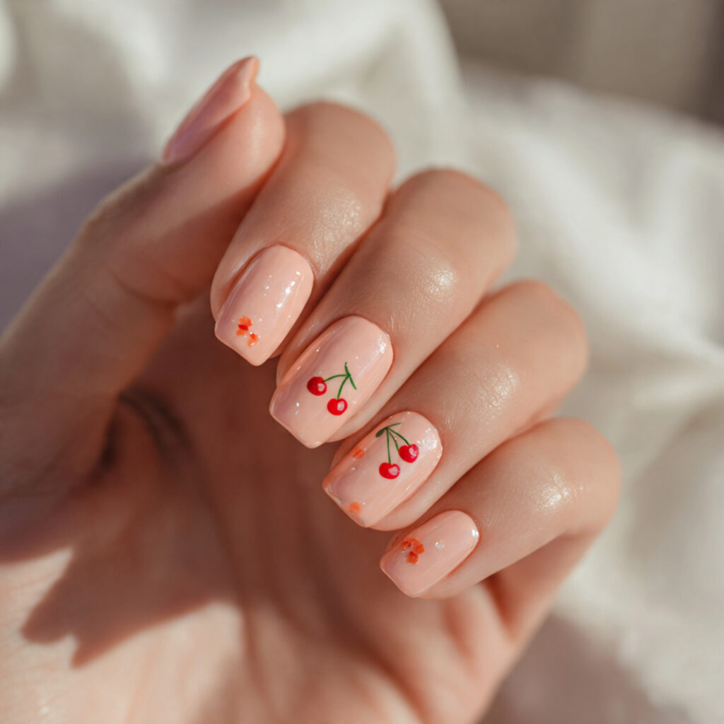 23 Soft Girl Nails That Feel Feminine, Aesthetic, and Trendy 19 soft peach short nails with tiny hand painted