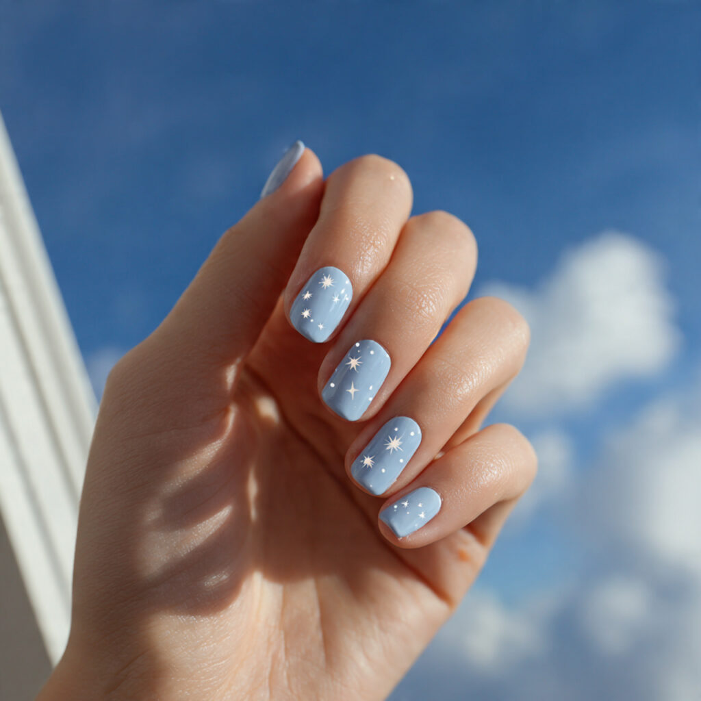 23 Soft Girl Nails That Feel Feminine, Aesthetic, and Trendy 11 soft sky blue short nails with tiny