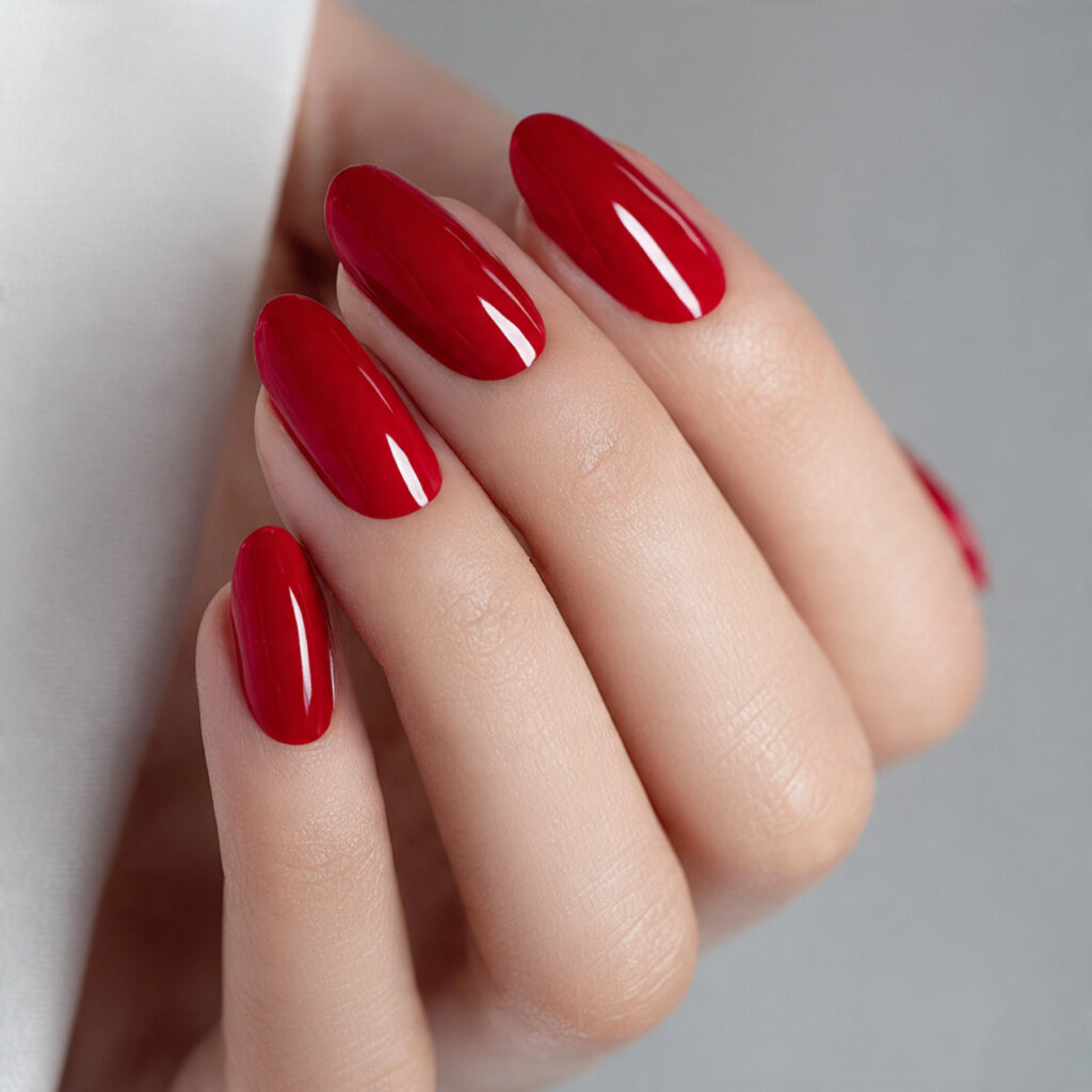 true classic red nails with high gloss lacquer
