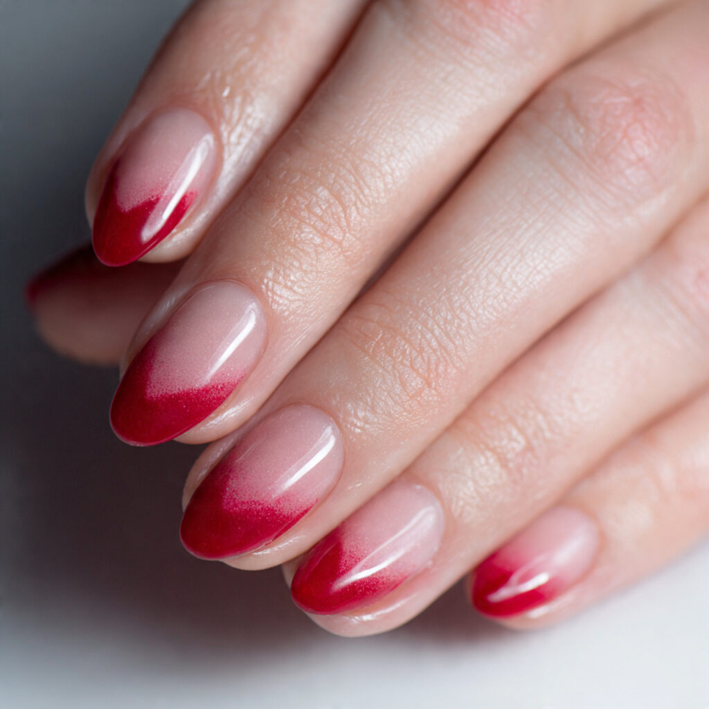 valentine nail look using sheer red polish