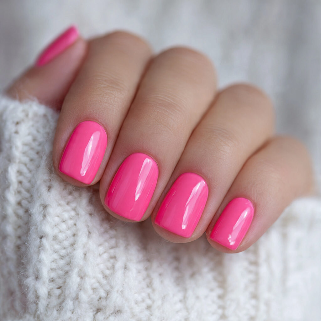 valentine nails with a bright bubblegum pink
