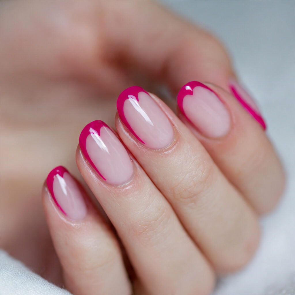 valentine nails with a clear or natural