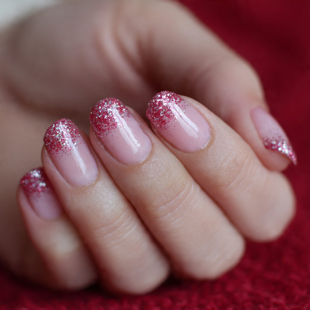 valentine nails with a sheer pink base