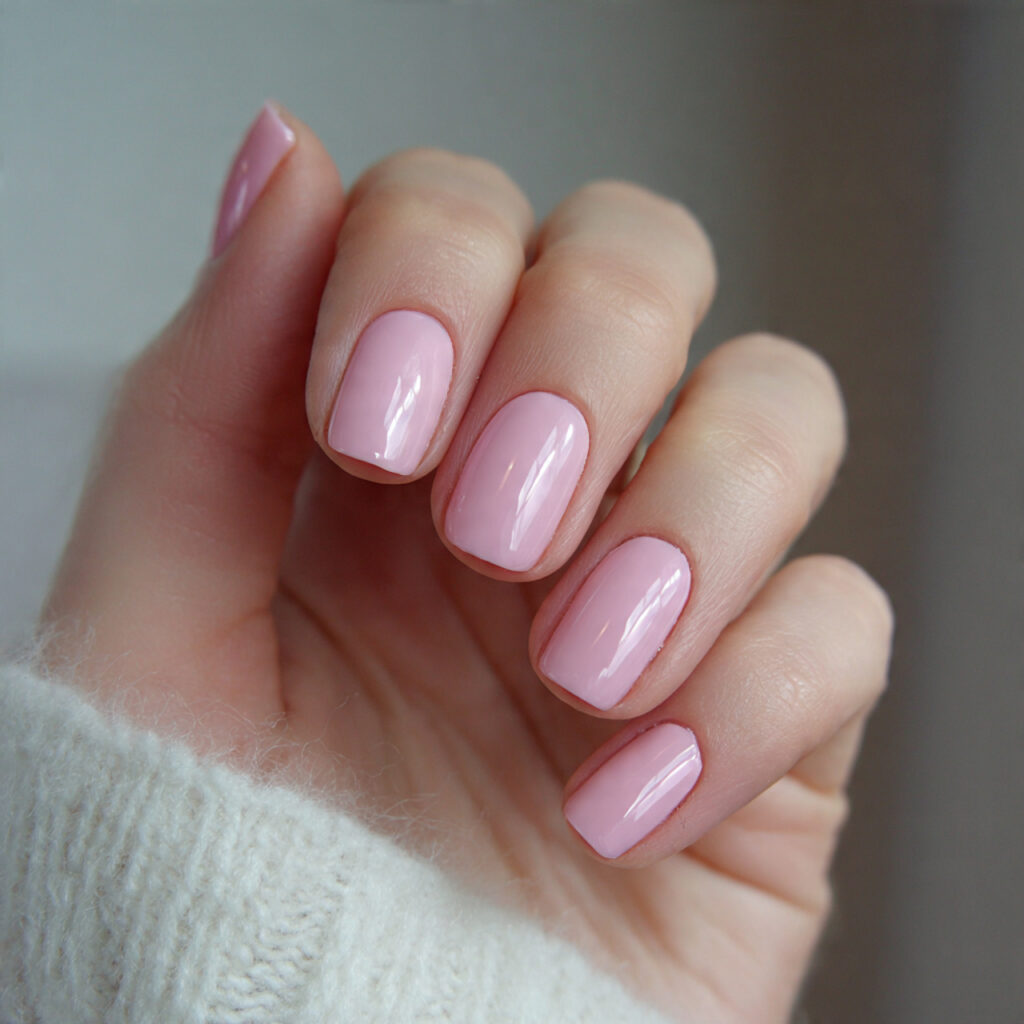 valentine nails with a soft medium pink