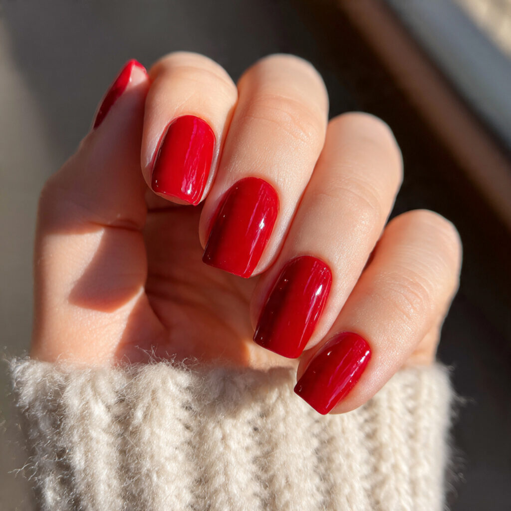 valentine nails with bright cherry red polish
