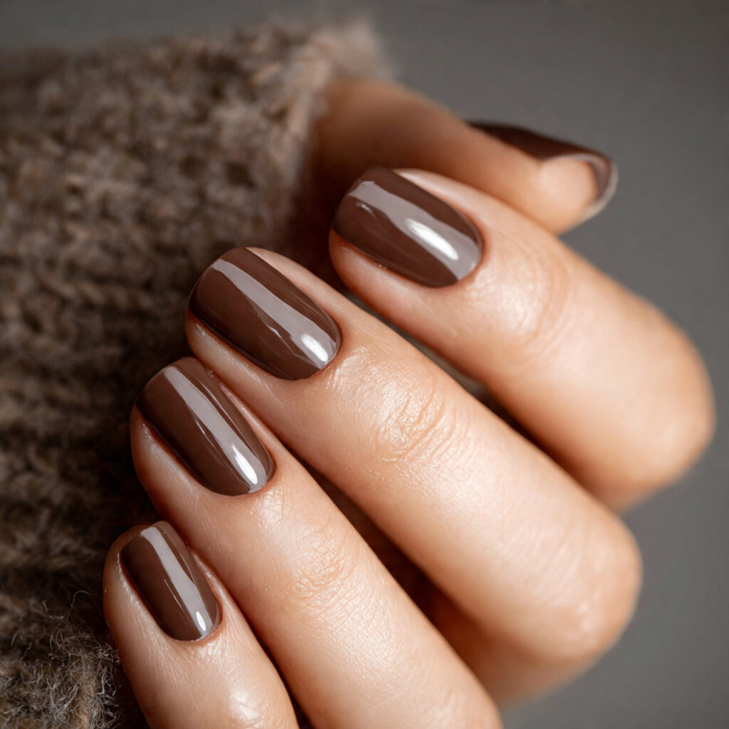 27 Everyday Short Nails That Are Clean, Minimal, and Stylish 13 warm mocha short nails rich creamy brown