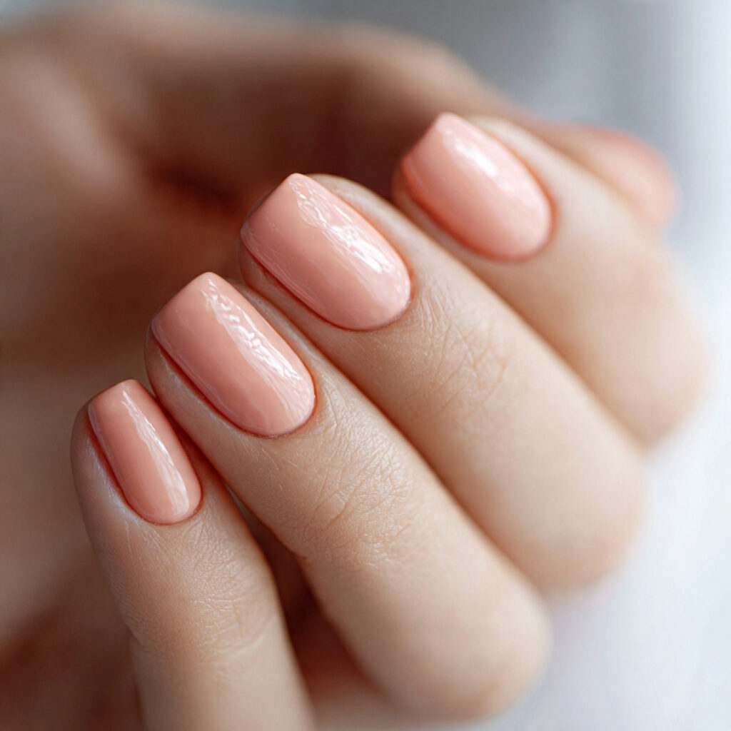 warm peachy cream short nails soft muted