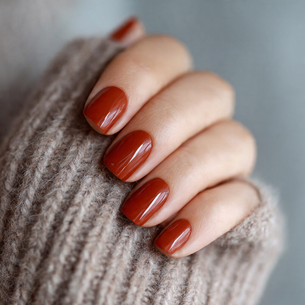 warm terracotta short nails glossy or matte