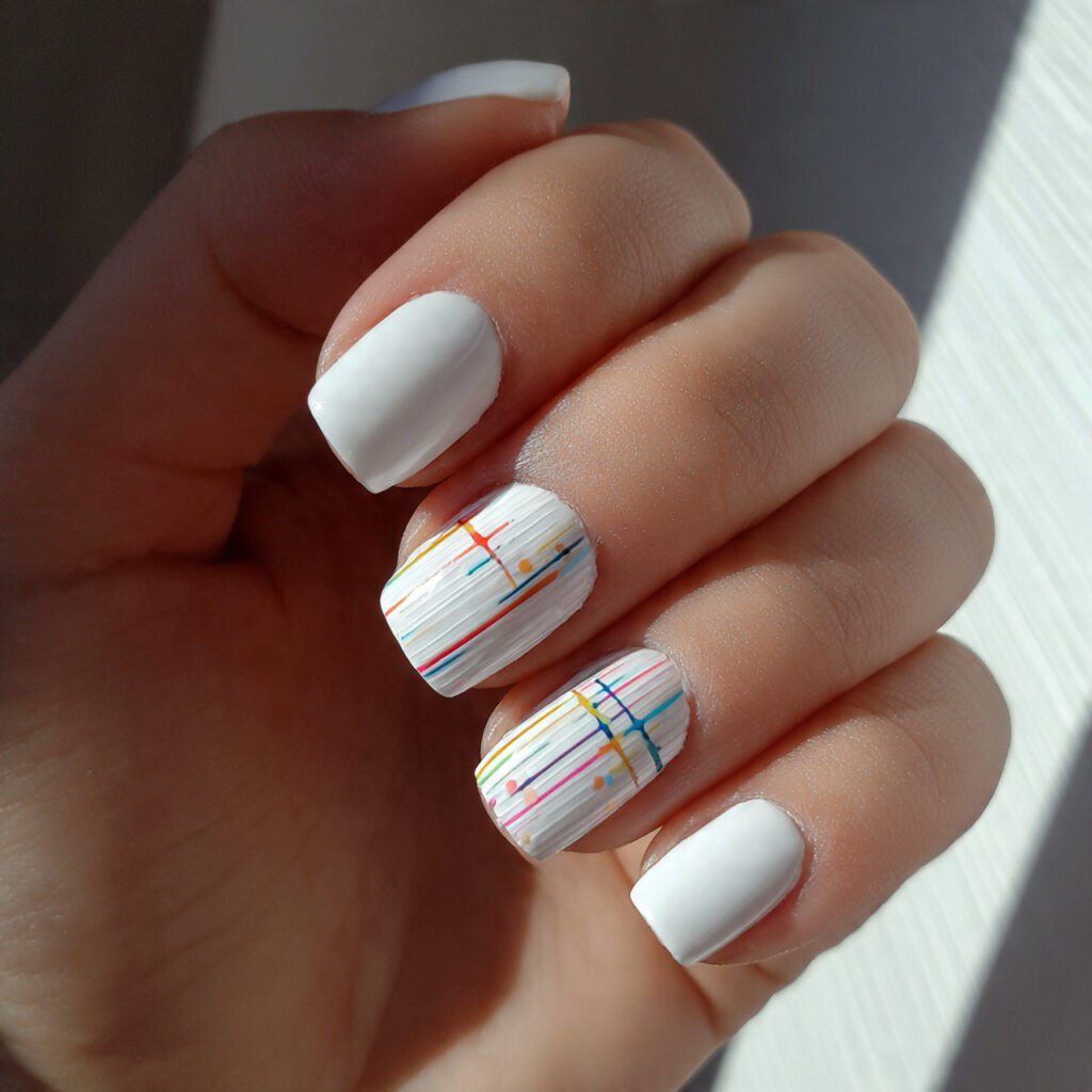 26 Easy Spring Nails Anyone Can Do at Home 24 White with Pastel Abstract Lines